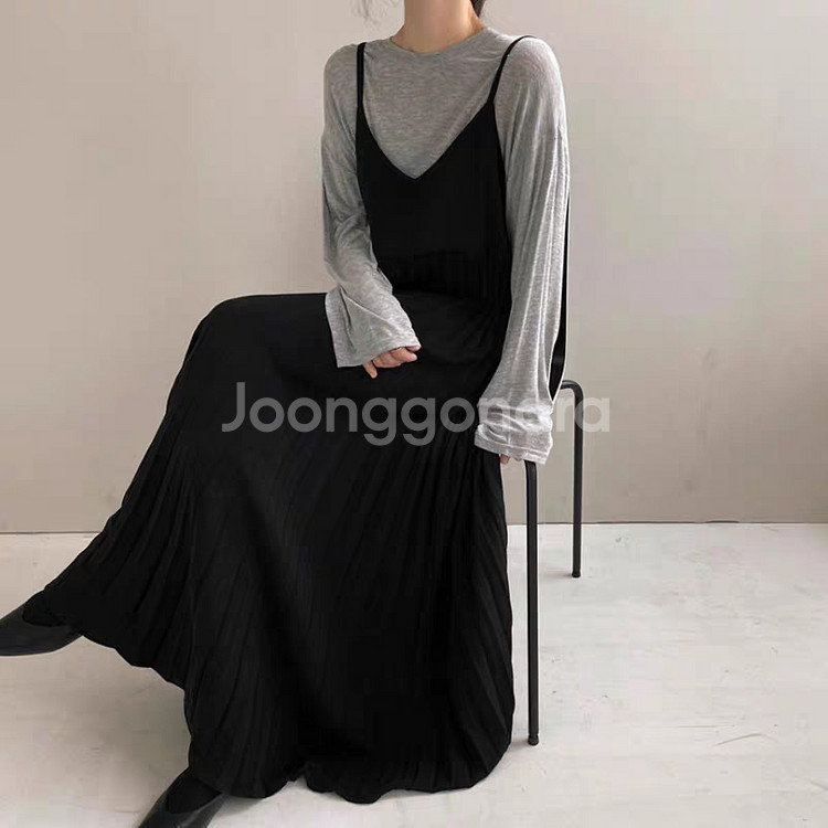 새상품)주름 뷔스티에 롱 원피스 플리츠스커트--2