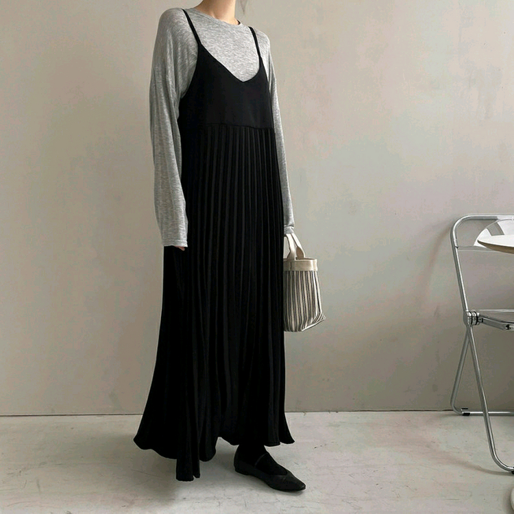 새상품)주름 뷔스티에 롱 원피스 플리츠스커트--5