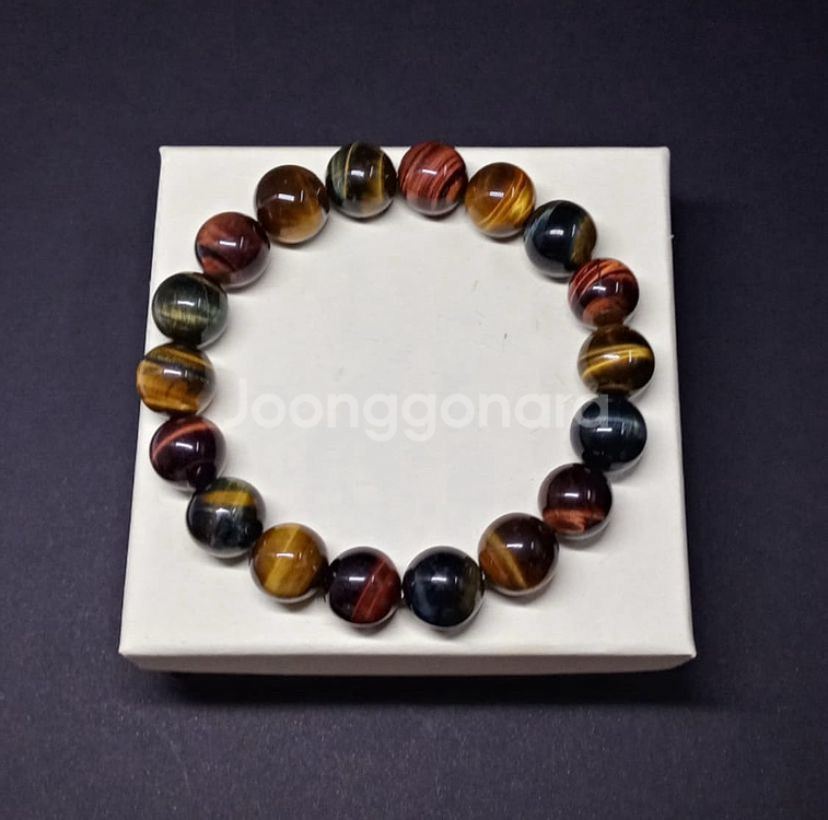 삼색 호안석 천연 원석 팔찌(블루/레드/옐로우 타이거아--0