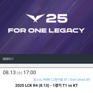 8월 13일 T1 vs KT 티켓