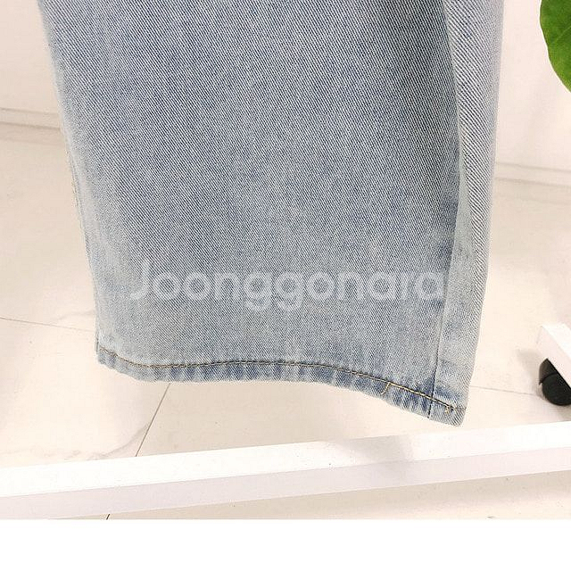 허리버클 찢청 하이웨스트 와이드 데님팬츠--4