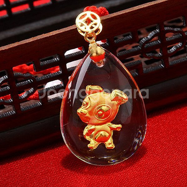 새 랜덤 발송 24K 귀여운 동물 순금 크리스탈 공예 황금 목걸이--1