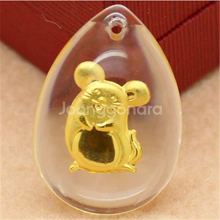 새 랜덤 발송 24K 귀여운 동물 순금 크리스탈 공예 황금 목걸이--7