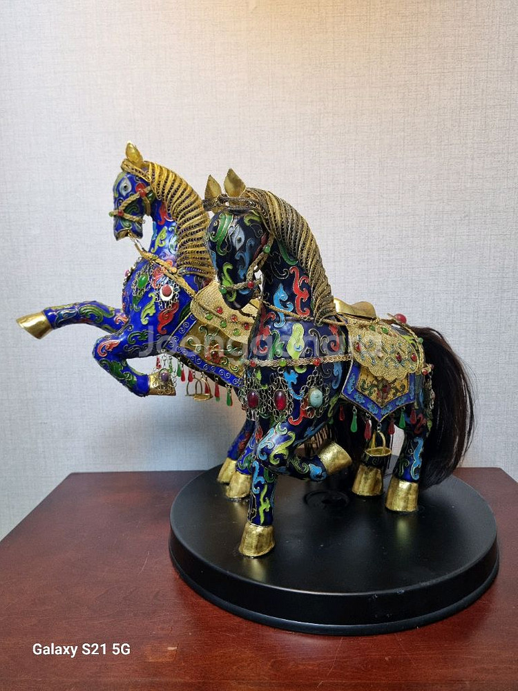 중국 명품 동 조각작품 [ 화려한 동태법랑 말 한쌍 ]--0