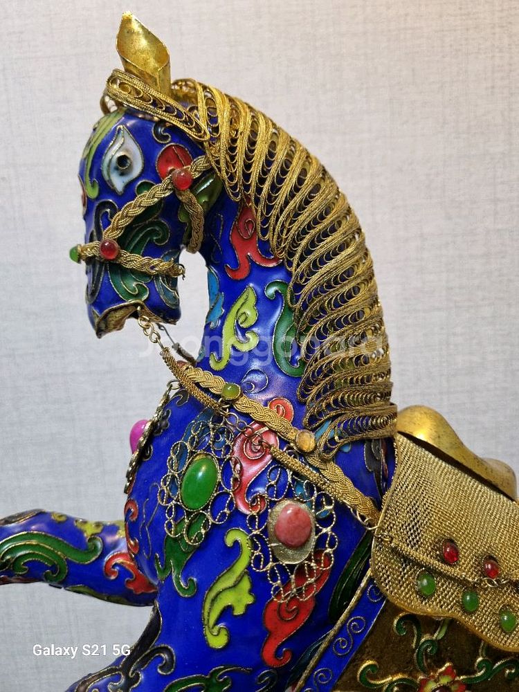 중국 명품 동 조각작품 [ 화려한 동태법랑 말 한쌍 ]--2