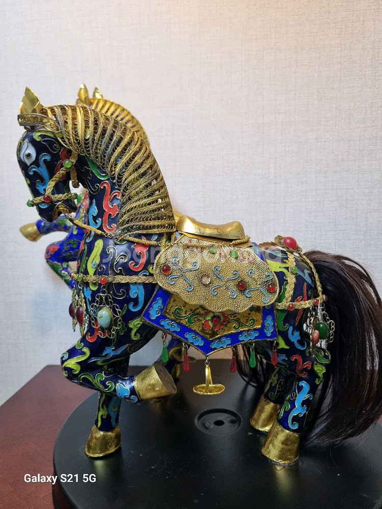 중국 명품 동 조각작품 [ 화려한 동태법랑 말 한쌍 ]--3