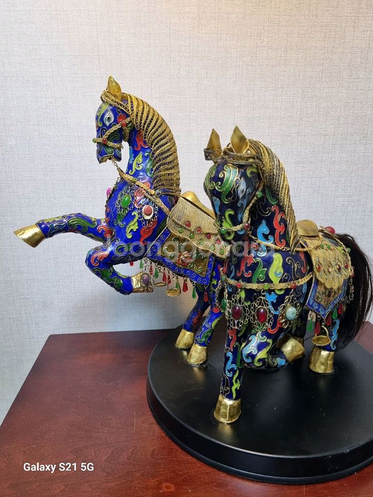 중국 명품 동 조각작품 [ 화려한 동태법랑 말 한쌍 ]--1