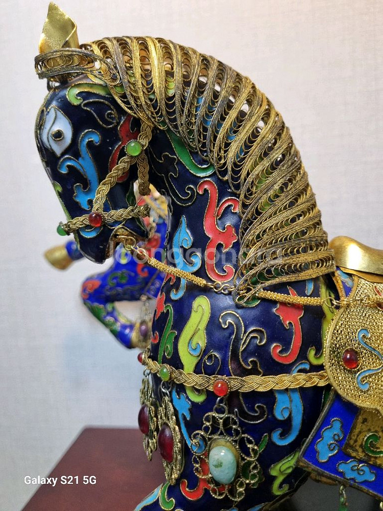 중국 명품 동 조각작품 [ 화려한 동태법랑 말 한쌍 ]--4