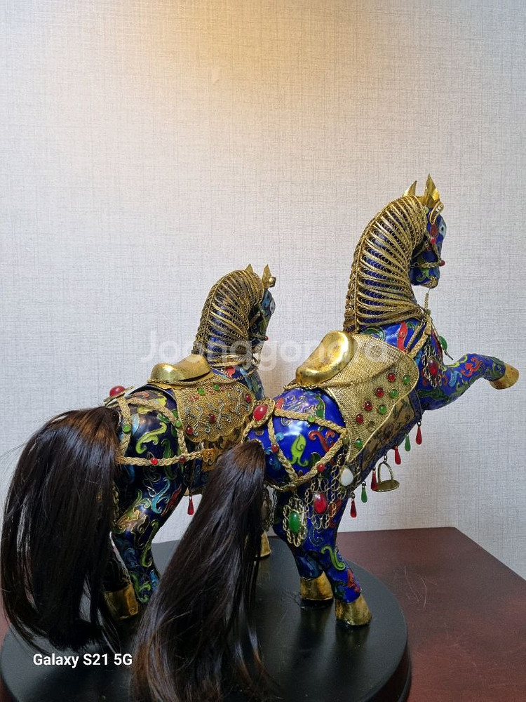 중국 명품 동 조각작품 [ 화려한 동태법랑 말 한쌍 ]--7