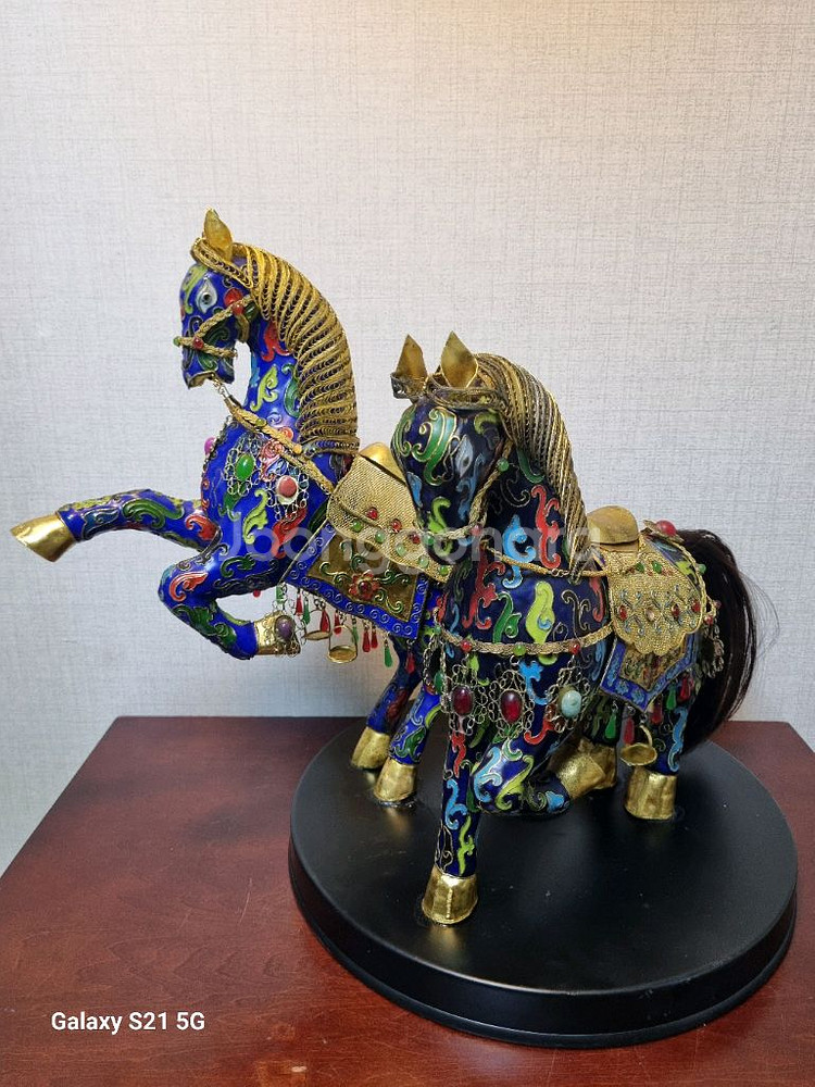 중국 명품 동 조각작품 [ 화려한 동태법랑 말 한쌍 ]--9