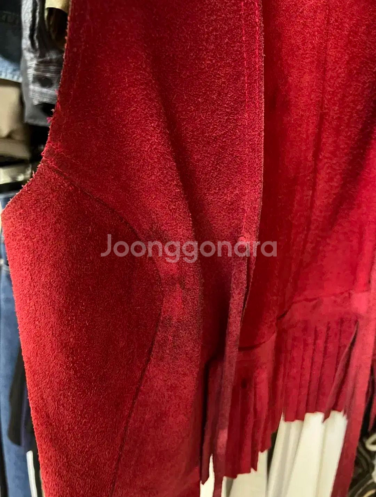 빈티지 레더 레드 보헤미안 베스트--4