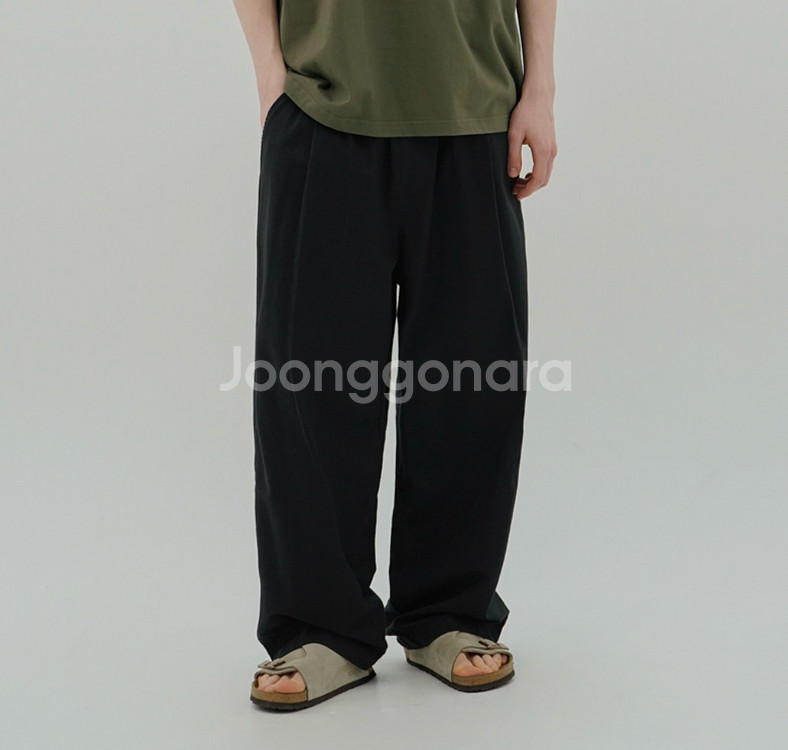 [M] 퍼스텝 와이드 린넨 라이크 롱팬츠 블랙--0