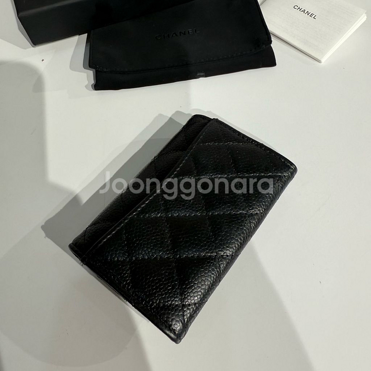 [정품]샤넬 클래식 똑딱이 카드지갑 블랙 금장--4
