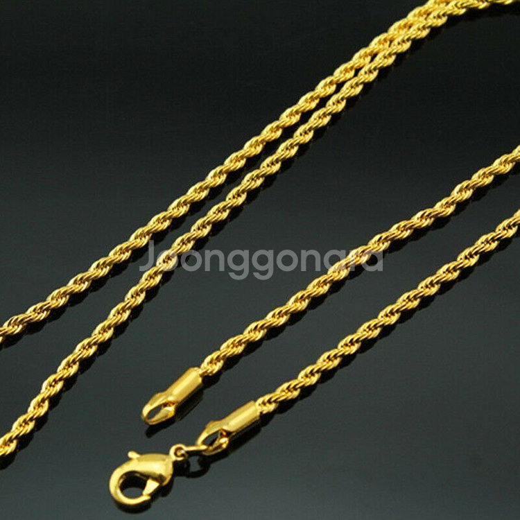 새 18K GP 41cm 16인치 로프 목걸이 골드--3