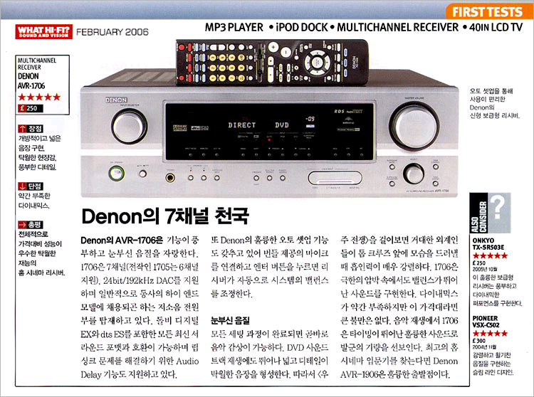 데논리시버 AVR-1706 및 와피데일스피커 일체--1