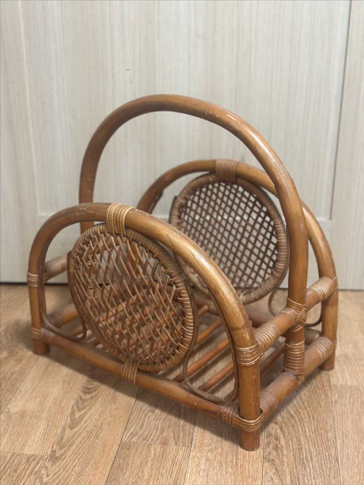 빈티지 앤틱 라탄 잡지꽂이--1