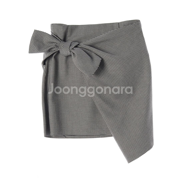 [S]자라 체크 리본 타이 랩 미니 스커트 치마--0