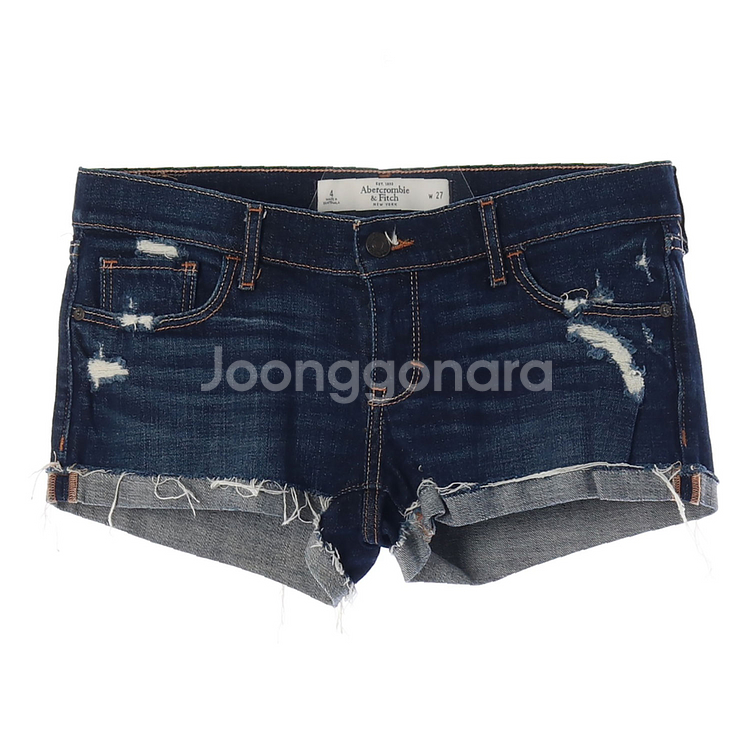 [S]아베크롬비 진청 롤업 마이크로 쇼츠 청반바지 핫팬--0