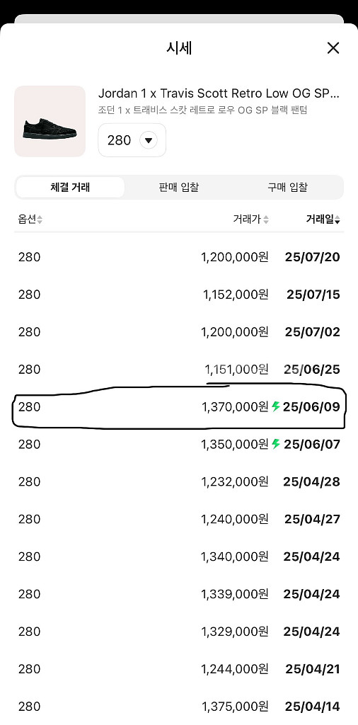 조던1 트래비스 스캇 블랙팬텀 280 / 44--1