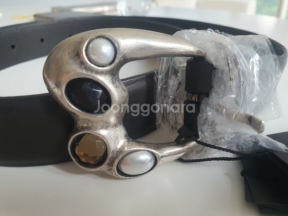 (새상품) 마쥬 라인스톤 장식 블랙 소가죽 벨트--5