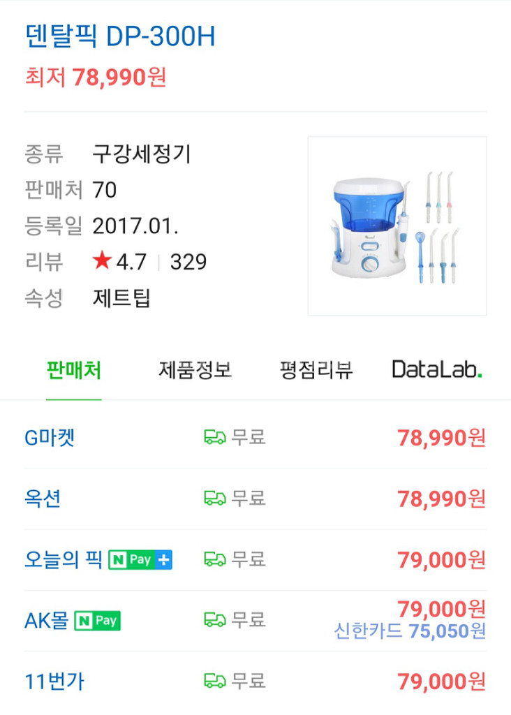 덴탈픽 DP-300H 가정용 구강세정기 (새상품)--0