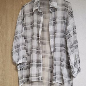 탱커스 체크 쉬폰 블라우스 셔츠 새상품 (화이트)