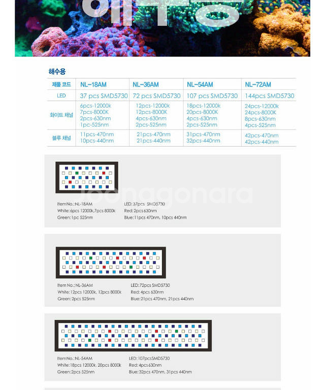 원아쿠아 스퀘어빔 LED 조명 52W 해수조명--0