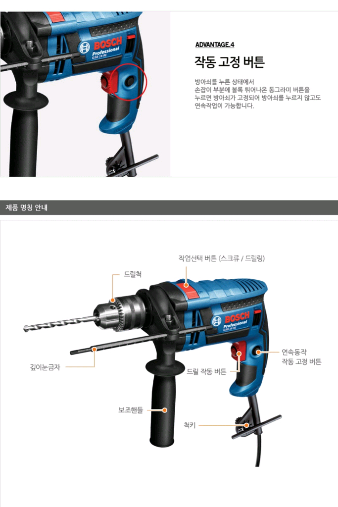 보쉬함마드릴 전동드릴GSB1600RE 유선드릴 다이키트--5