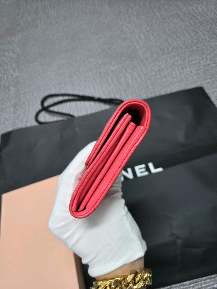 [특가][정품]샤넬 쉐브론 장지갑 코랄 핑크--3