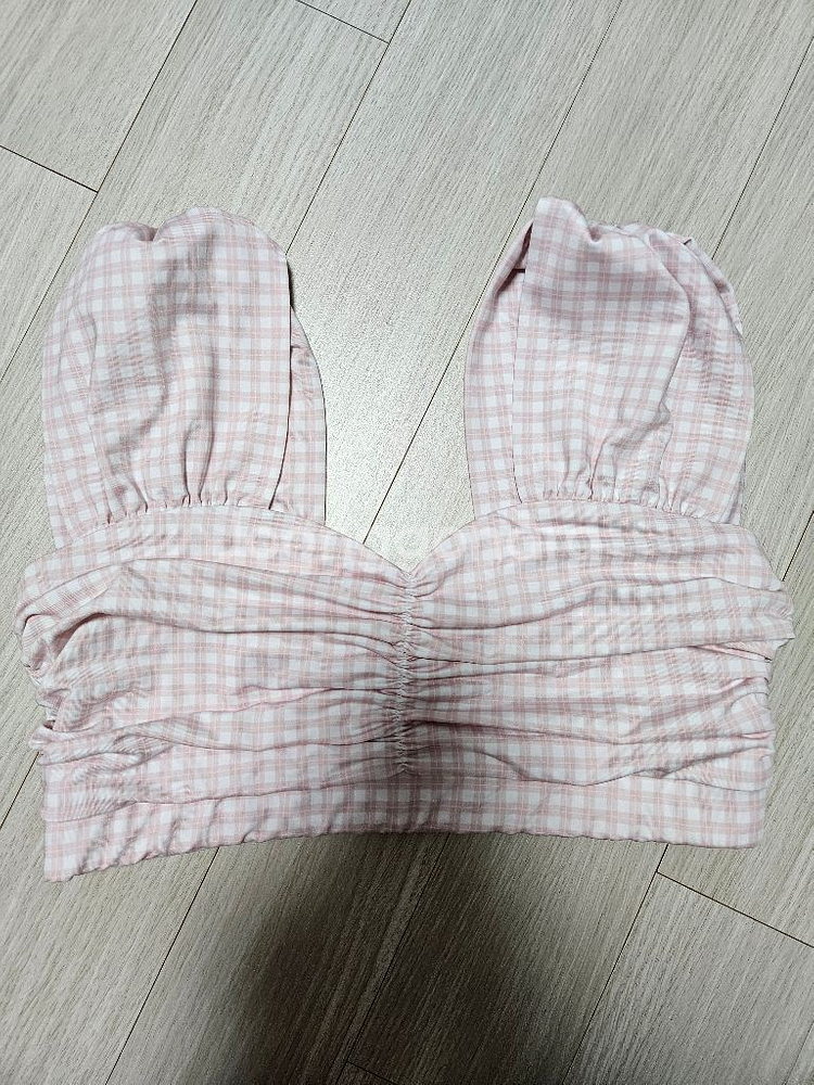 핫한 폴웨어 사론 셔링 탑 핑크체크 단종템 M--0