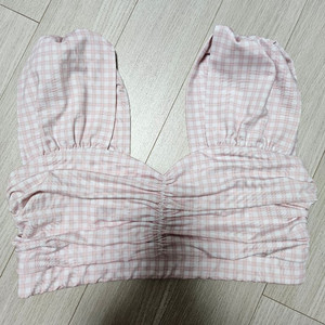 핫한 폴웨어 사론 셔링 탑 핑크체크 단종템 M