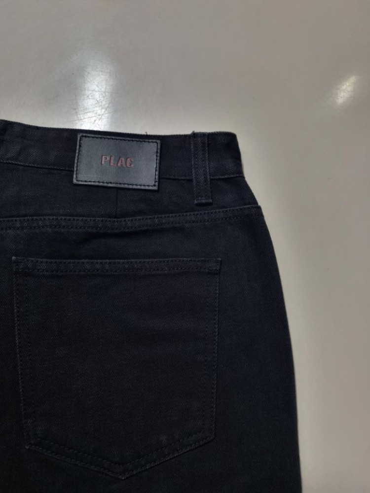 32)플랙진 가죽패치 블랙청바지 데님 생지 일자청바지--2