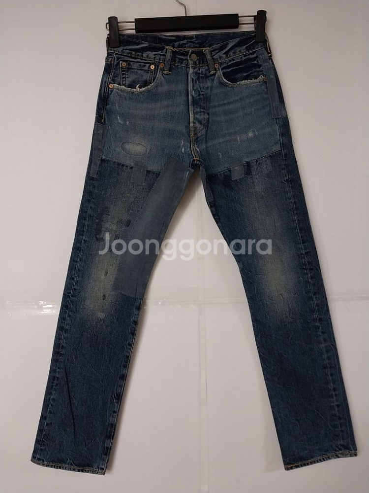 28)리바이스 501 워싱 데님 생지 희귀템 패치 빈티--0