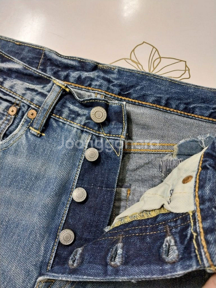 28)리바이스 501 워싱 데님 생지 희귀템 패치 빈티--4