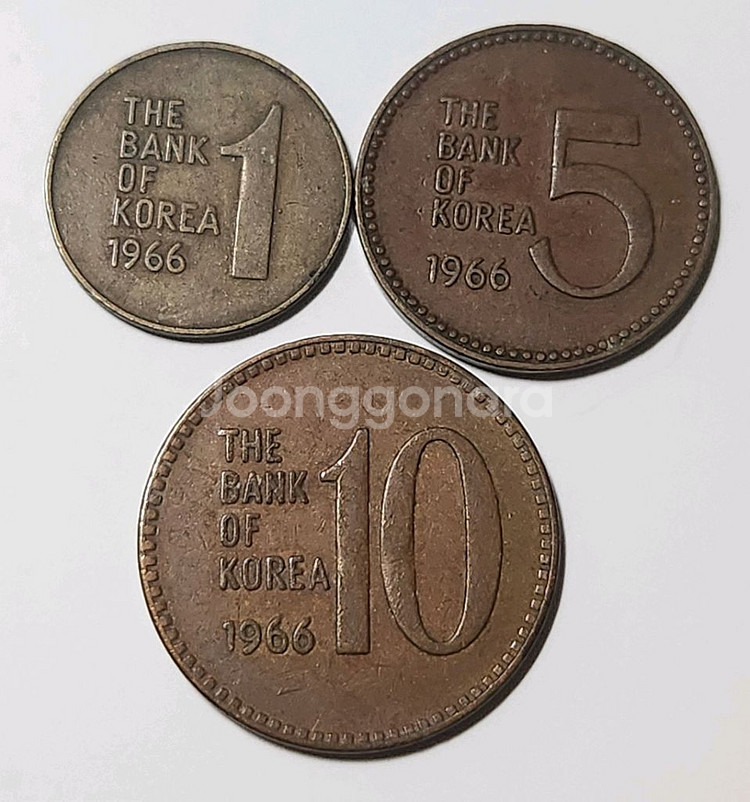 옛날돈, 귀한 초년도 66년 한국은행 주화 1,5,10--0