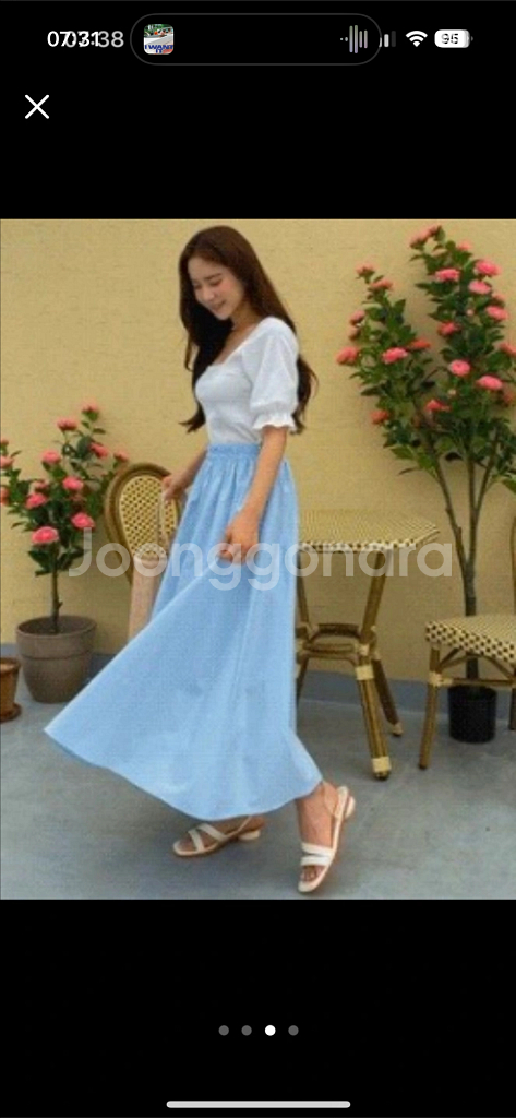 빅사이즈 스카이 플레어 코튼 밴딩 롱 스커트--2