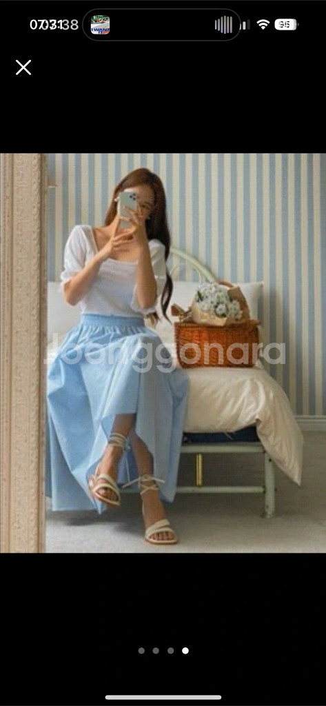 빅사이즈 스카이 플레어 코튼 밴딩 롱 스커트--3