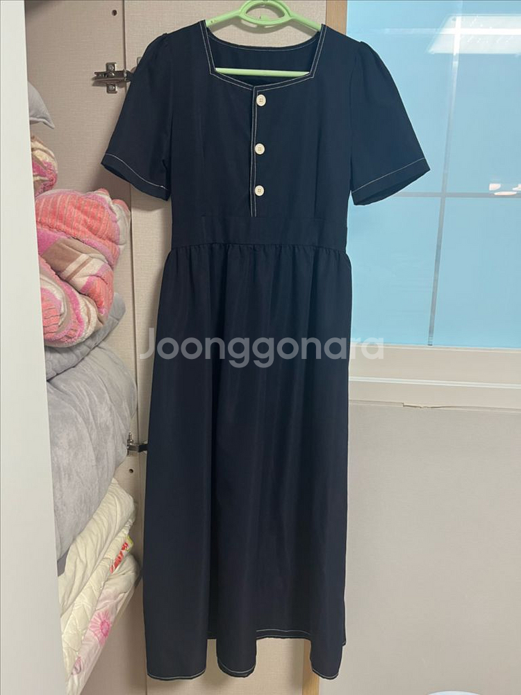 스퀘어넥 원피스 네이비--0