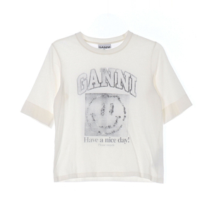 [XS]GANNI가니 로고 프린팅 아이보리 반팔 티셔츠