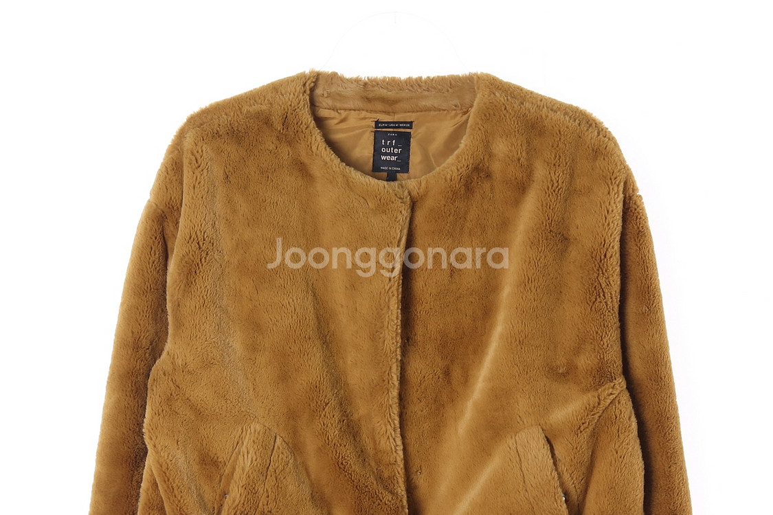 [M]자라 브라운 노카라 플러피 퍼재킷 모피코트--1