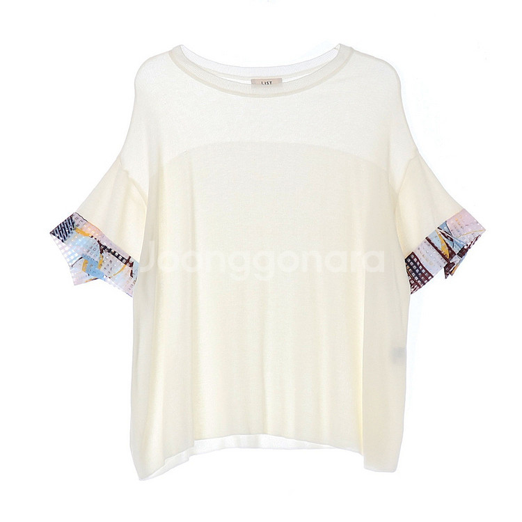 [S]리스트 슬리브 포인트 아이보리 루즈핏 니트 티셔츠--0