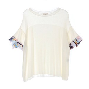 [S]리스트 슬리브 포인트 아이보리 루즈핏 니트 티셔츠