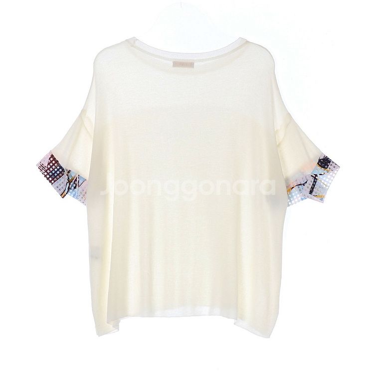 [S]리스트 슬리브 포인트 아이보리 루즈핏 니트 티셔츠--3