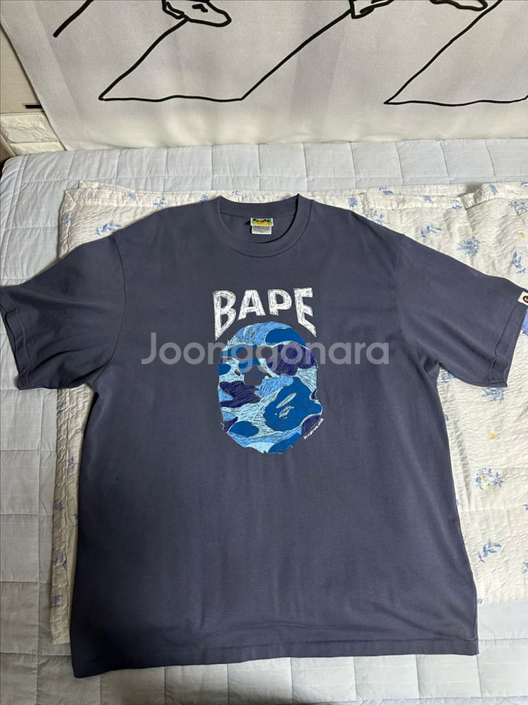 (L)베이프 핸드드로우 반팔 차콜--2