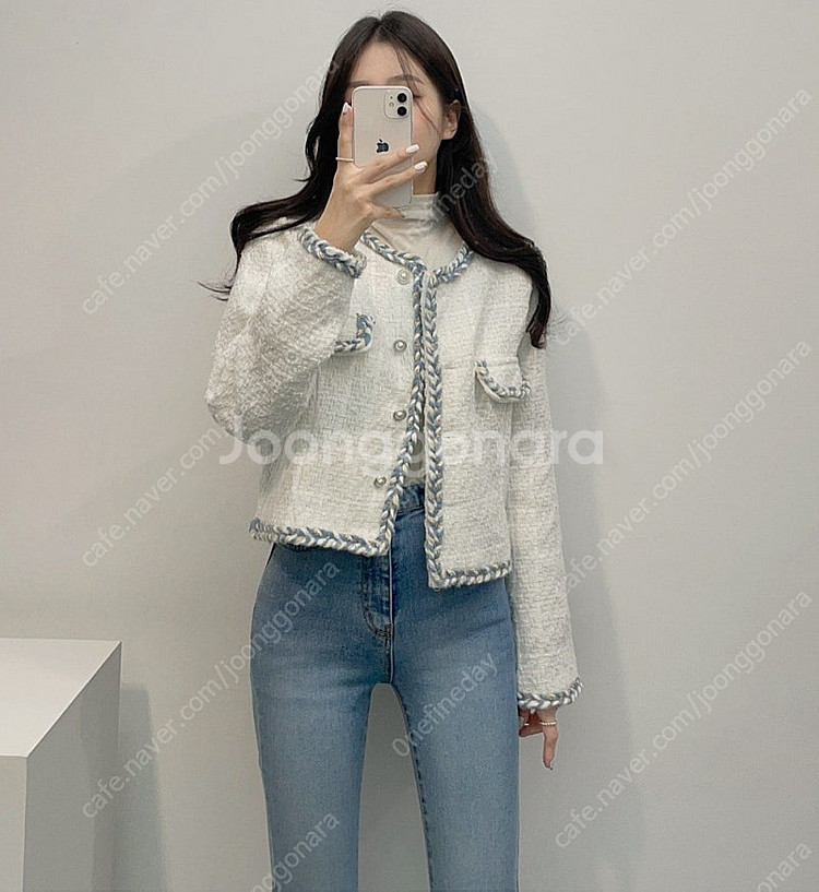 [새제품] 아이보리 포인트 트위드자켓--2