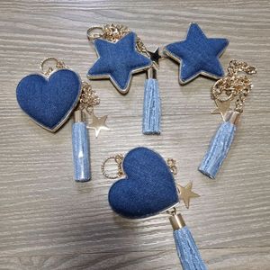 데님 하트/별 태슬장식 키링