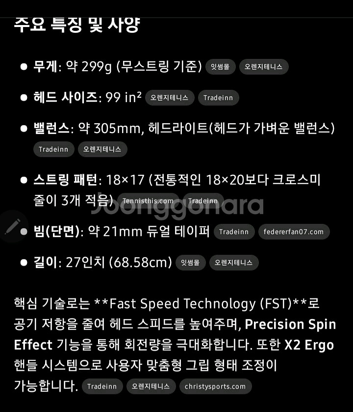 윌슨 Burn FST 99S 테니스 라켓--6