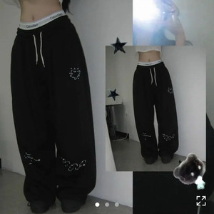 새상품)오버핏 벌룬레터링 엔젤코어 와이드핀턱트레이닝팬츠
