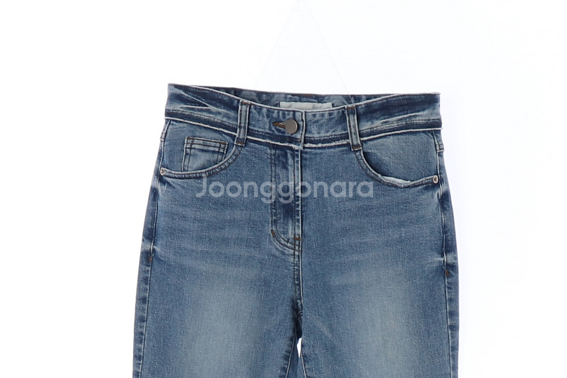 [XS]지컷 배색 컷아웃 워싱 데님 진 청바지--1