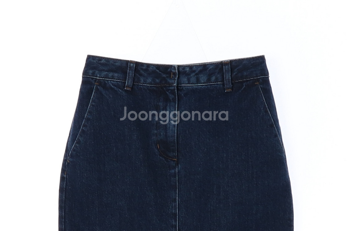 [S]지컷 진청 버튼 절개 데님스커트 청치마--1